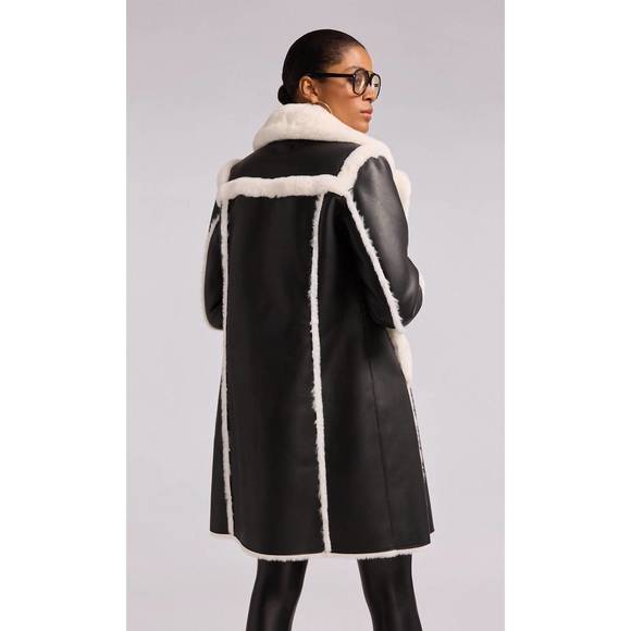 NEW GENERATION LOVE vienna faux fur shearling coat in black/white - Picture 3 of 3